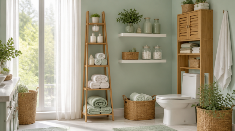 how to add storage to a bathroom without drilling